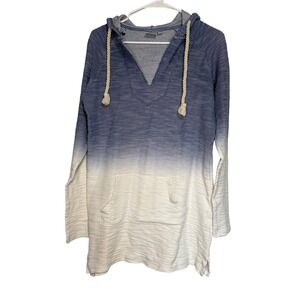 Beach Break Blue Ombre Hooded Tunic Sweater Womens Small Rope Drawstring Knit